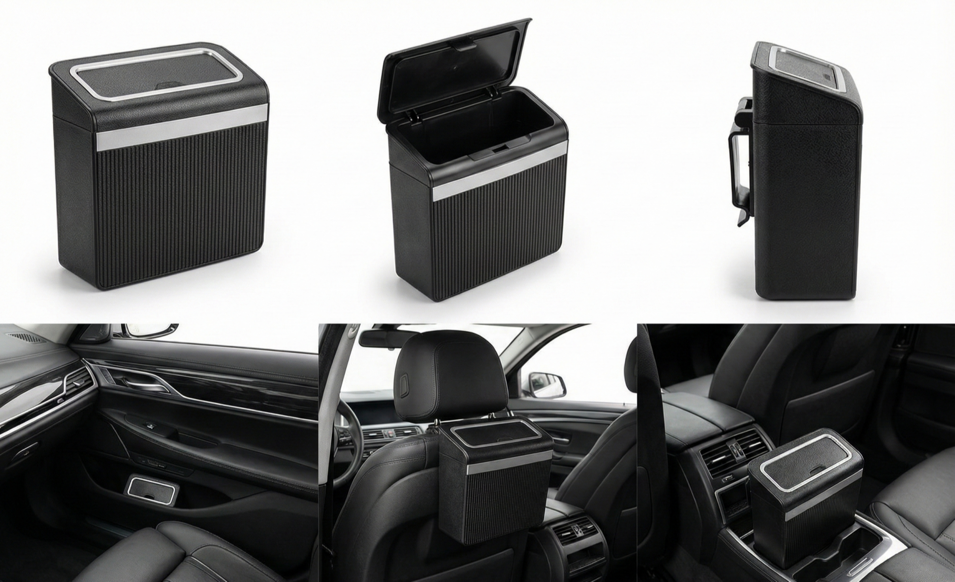 Oto Aksesuar Araç İçi Çöp Kovası Asılabilir Klipsli Kapaklı Siyah Model Tüm Araçlar