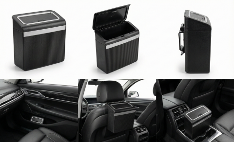 Oto Aksesuar Araç İçi Çöp Kovası Asılabilir Klipsli Kapaklı Siyah Model Tüm Araçlar